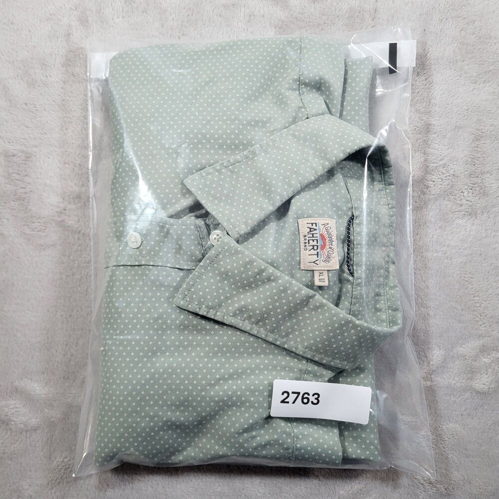 Faherty The Movement Shirt Mens XL Green Diamond Geo Performance Stretch Button - Picture 11 of 11